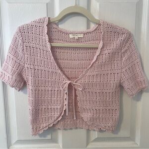 Ultra Flirt pink crotchet tie front short sleeve cardigan size small